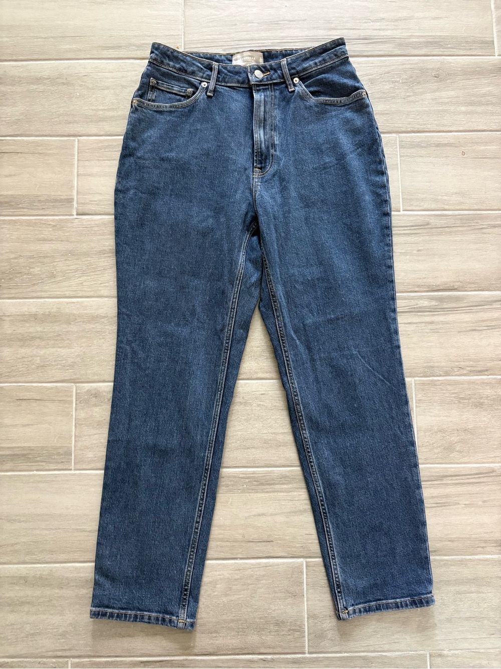 Everlane Straight Leg Jeans in Dark Blue Denim